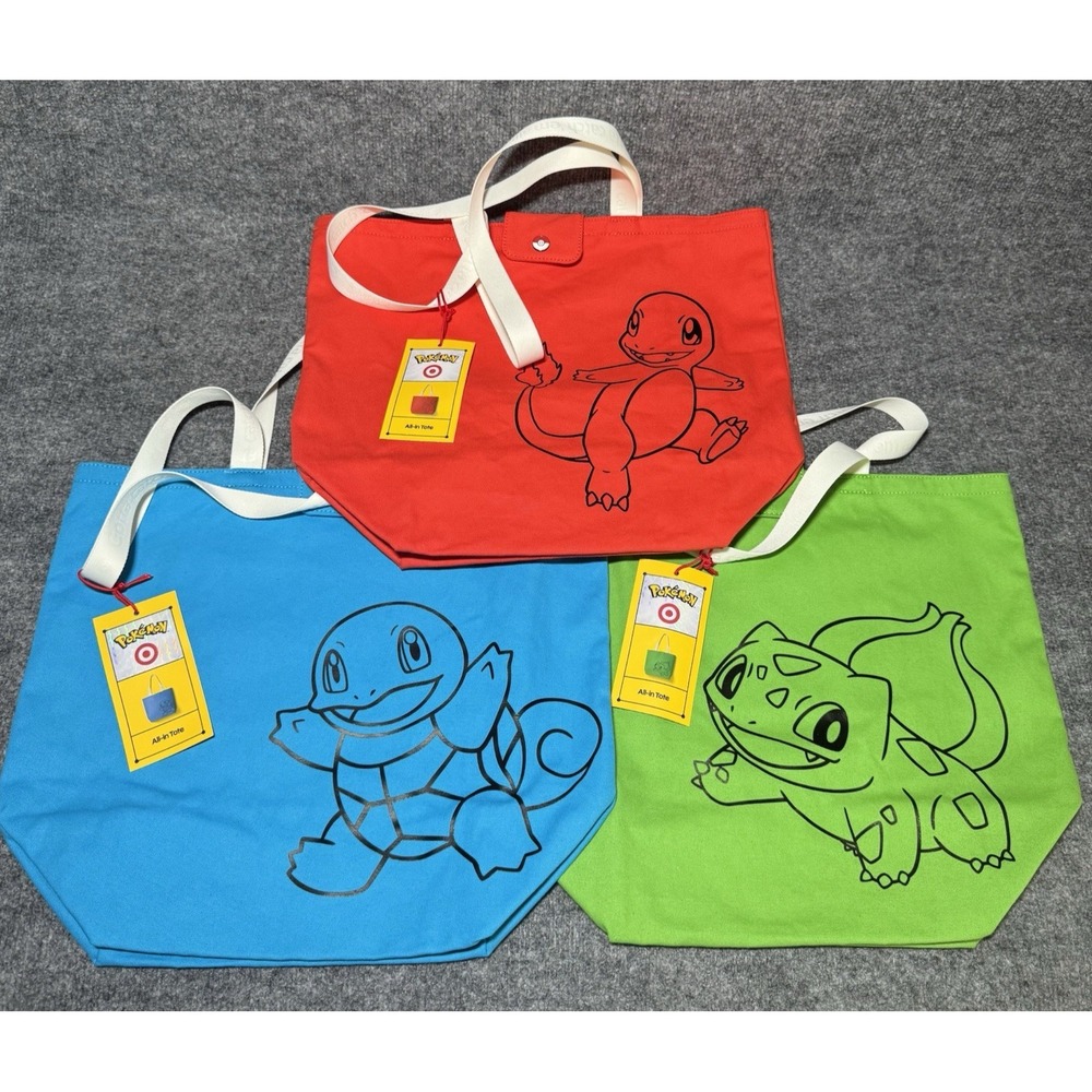 Pokemon Target Reusable All-In Tote Bag Set Bulbasaur, Charmander, Squirtle NWT